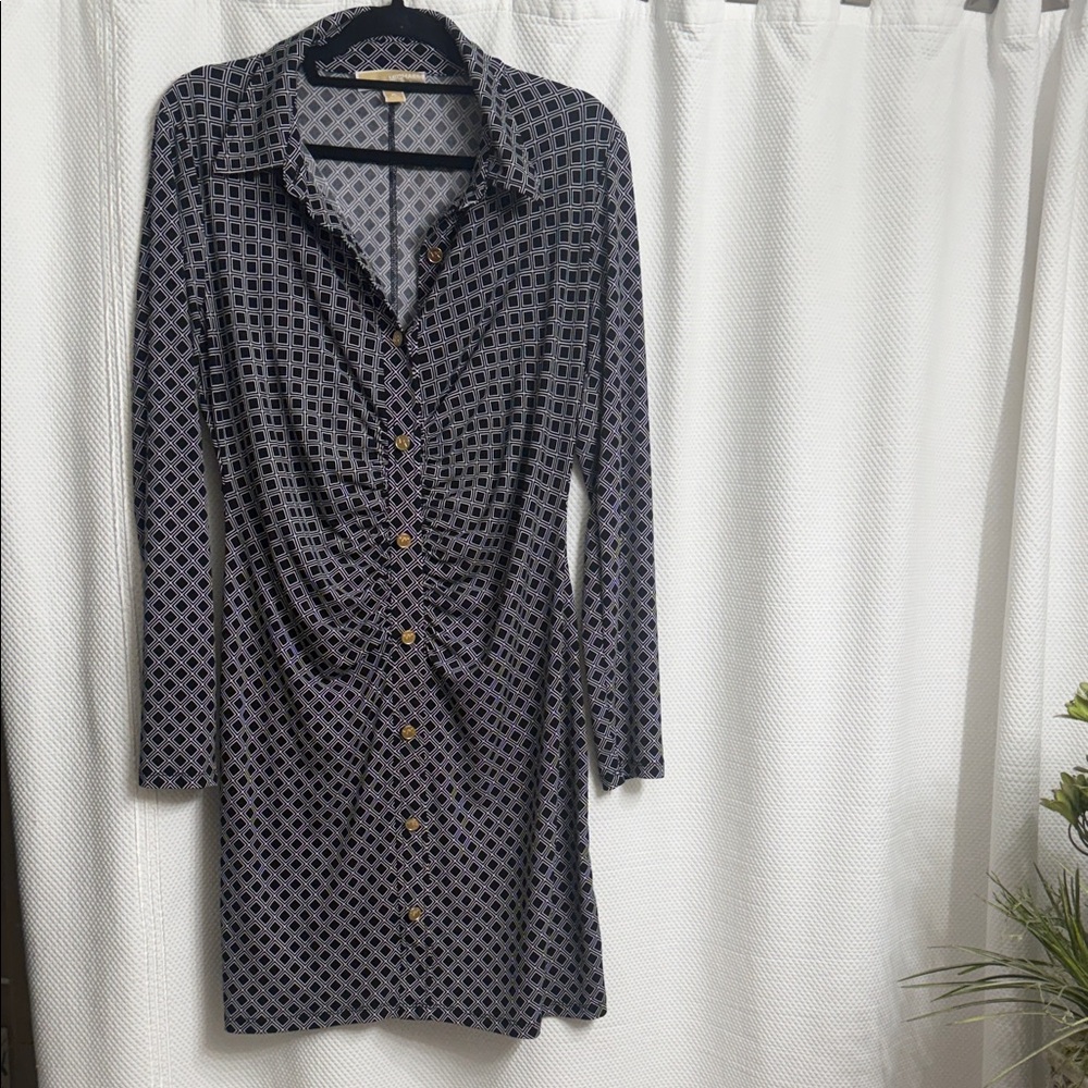 MICHAEL Michael Kors Long Sleeve Dress in Black and White Geometric Pattern